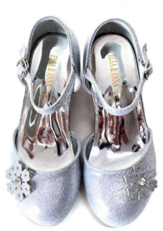 ELSA & ANNA Scarpe da principessa per ragazze - Scarpe con tacco 3cm - Scarpe per costumi Elsa glitterate per feste e compleanni - Tacchi alti per bambini SHOES2 (Silver, numeric_26)