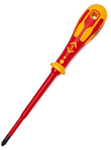 C.K Dextro VDE Slim Phillips Screwdriver PH2 x 125mm Thin, Electricians Insulated Philips Screwdrivers, Recessed Screws, 10,000v Test, Electrical Terminal Screw Driver, Heavy Duty Hand Tools T49242-2