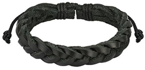 Bungsa Leder-Armband geflochten schwarz Knoten Verschluss für Frauen & Männer