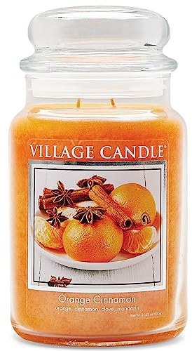Village Candle Orange Cinnamon Large Glass Apothecary Jar Scented Candle, 21.25 oz, 21 Ounce