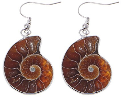 chenpaif Ohrringe, natürliche Schnecke Ammonit Spiral Whorl Conch Shell Fossils Anhänger baumeln Ohrringe
