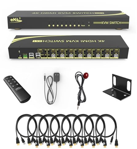 Huasion KVM-Switch, 8 Port v2.0 HDMI KVM Switch unterstützt Hotkeys Swapping 4K @ 60Hz 4:4:4 1080p 3D, 8 in 1 Out 8 PCs Sharing mit einem Satz Tastatur und Maus