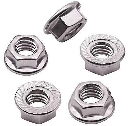 100-Pack M4-0.7mm Stainless Steel Serrated Flange Hex Nuts, SAE Flange Collar Hex Nut, Bright Finish, Anti-Rust Industrial Fasteners