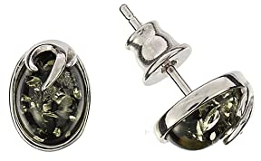 Boucles d'oreilles ambre, petites boucles d'oreilles ovales vertes en ambre et argent sterling 925/000 rhodié Artisana-Schmuck