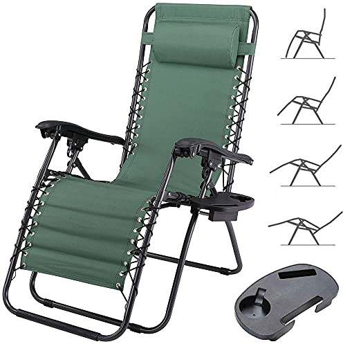 BAKAJI Sedia gravità Zero Sdraio da Giardino Poltrona Relax Pieghevole Salvaspazio con Vassoio Tubolari Acciaio 22mm Reclinabile Tessuto in Oxford Traspirante Terrazzo Piscina Esterno (Verde)