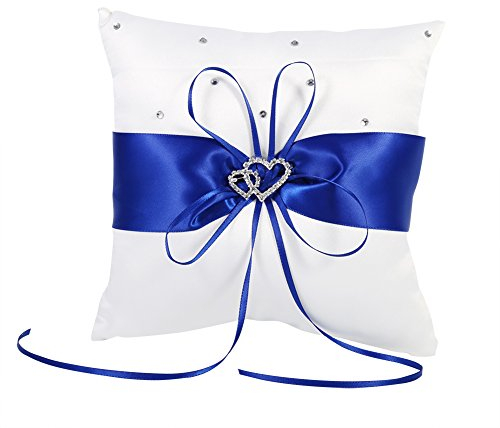 OUKENS Ehering-Kissen, 4 Farben Ehering-Träger-Halter-Kissenkissen mit Schleife-Fleck-Doppelherz-Diamanten(Blau)