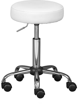 Inter Link – Drehhocker auf Rollen – Höhenverstellbar 50 – 66 cm– Rollhocker – Arbeitshocker – Sitzhocker – Aus Metall und Kunstleder – ASRA – Weiß