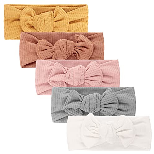 DRESHOW 5 Paket Nylonpannband för Nyfödda Babyflickor och Småbarn Hårband och Rosetter Hårtillbehör