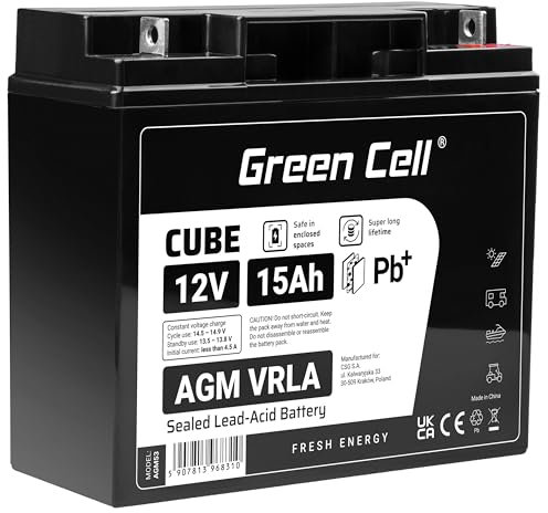 Green Cell AGM 12V 15Ah Akku Vlies Batterie VRLA Blei Batterie Bleiakku Ersatzakku Akkubatterie Versorgungsbatterie Zyklenfest Wartungsfrei UPS USV Kinder-Quad Rasenmäher Rollstuhl eBike