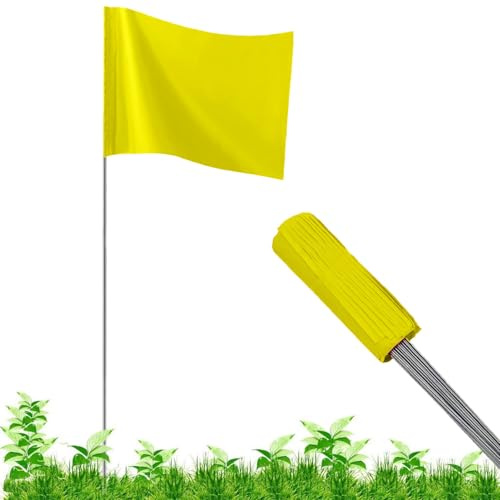 100Pack Yellow Marking Flags, JIZHGRAD 16x4x5 Inch Marker Flags Use for Yard & Lawn, Boundary & Dog Training, Survey & Landscape, Sprinkler & Surveyor, Garden & Construction, High Visibility, Sturdy