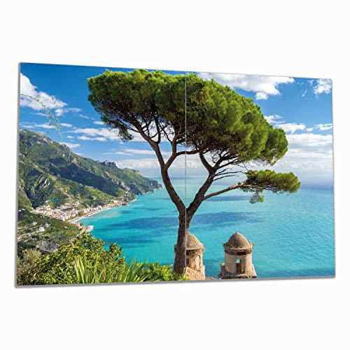 Wallario Herdabdeckplatte/Spritzschutz aus Glas, 2-teilig, 80x52cm mit 8 mm hohen Füßen, für Ceran- und Induktionsherde, Italienische Küste