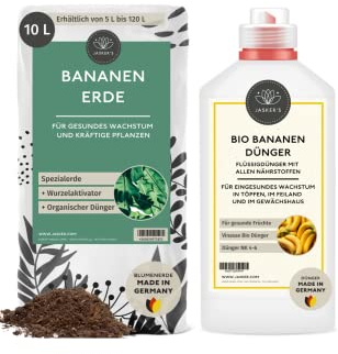 SPARSET Bananenerde 10 L & Bananendünger flüssig 1 L - Bananen Erde mit 100 Tage NPK Bananen Dünger für kräftige Pflanzen - Luftig lockere Erde für Bananen Musa Arten + Flüssigdünger