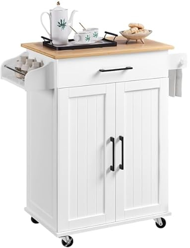 Yaheetech Desserte Cuisine à roulettes avec 1 Tiroir/Armoire avec Etagère Réglable/Porte Serviette/Meuble Cuisine 81,5 × 40 × 88,5 cm Blanc