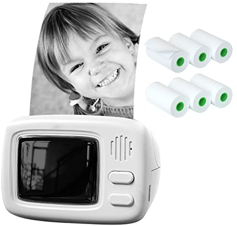 WingFly Mini Drucker Fotodrucker A2 Pocket Thermofotodrucker Bild Fotoetiketten Memo Quittungspapierdrucker Taschendrucker für Smartphone mit Android, iOS System (7 Rollen Druckerpapie)
