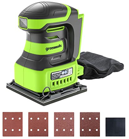 Greenworks 24V Cordless 1/4 Quarter Sheet Sander Tool Only, 11,000 OPM Sander with Dust Collection Bag and Sandpaper
