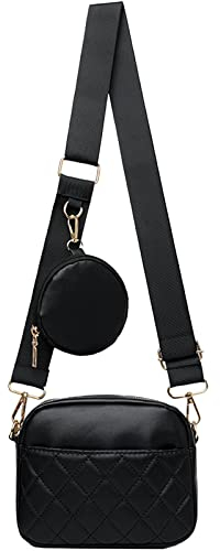Elsaybro Umhängetasche Damen Klein Bauchtasche Damen Stylisch Crossbag Bag Breiter Gurt Schwarz Mit Münze Geldbörse