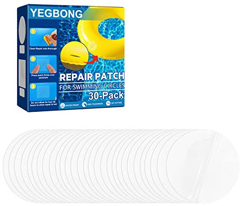 Set di 30 toppe per piscina, kit di riparazione autoadesivo per piscina, facile fai da te per la riparazione di piscine gonfiabili, anello per nuoto, tenda (rotonda)