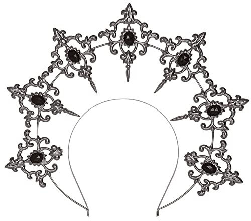 L'VOW Mary Halo Crown Baroque Saint Headband Bridal Wedding HeaddressTiara and Crown for Women Lolita Gothic Costume(S1-Silver)