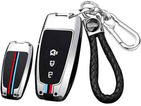 ontto Autoschlüssel Metall Hülle Passt für Ford Fusion Mustang Explorer F150 F250 F350 EcoSport Edge S-MAX Ranger Lincoln Mondeo Autoschlüssel Etui Schlüsselhülle Schlüsselanhänger 3 Taste-B Silber