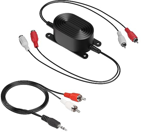Smof RCA Ground Loop Isolator, Designed for Audio Signal Noise Cancellation, Portable and Light Weight, Amplifier Noise Filter for Car Audio/Home Audio System, with 3.5mm Audio Adapter Cable(Black)