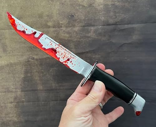 Rubber Johnnies Fake Blood Woods Killermesser, 30 cm lang, schwarzer Griff, Halloween-Filmrequisite