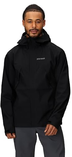 Marmot Män Precip Eco Pro Jacket, Vattentät Jacka, Lätt Regnjacka Med Huva, Vindtät Regnrock, Andningsbar Vindjacka, Perfekt För Löpning Och Vandring, Black, S