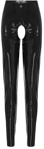 Freebily Legging Femme Pantalon Effet Amincissant Slim Taille Haute Ouverte Fesse Pantalon Cuir Verni pour Sports/Yoga/Fonctionnement Pyjama ZZ Noir L