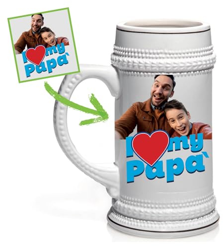 GFD Boccale di Birra Personalizzato con Foto e Testo, Bicchiere da Birra Personalizzabile - Idea Regalo Festa del papà, Amico Compleanno - Capacità 0,5 Litri (Boccale di Ceramica)