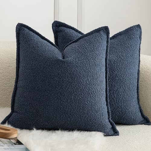 Mandioo 2er Set Dekorativer Kissenbezug Woven Textured Sofakissen Dekokissen Kissenbezüge Super Soft Premium Simple Design Wurfkissenbezug Schlafzimmer Wohnzimmer blau 40x40cm