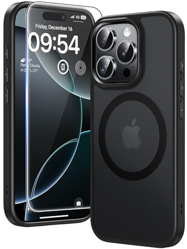TAURI für iPhone 16 Pro Hülle 6,3 mit Schutzfolie - Matt Schwarz | Kompatibel mit MagSafe, Schutz nach Militärstandard, [Anti-Vergilbung] Stoßfest Magnetisch Handyhülle