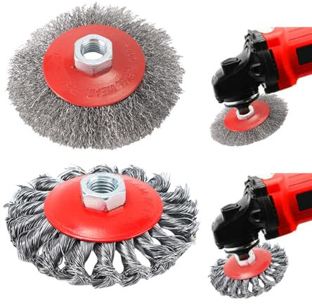 Spazzola metallica trapano, 4 pollici dischi spazzola in acciaio per levigatura, rimozione della ruggine, pulizia e lucidatura, accessori per smerigliatrice angolare, spazzola metallica M14 Flex per