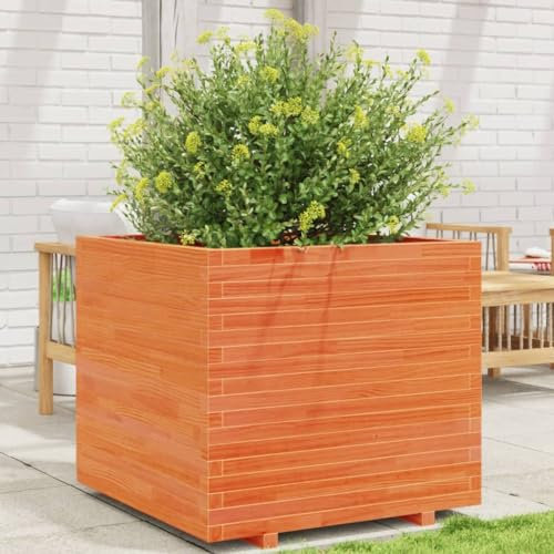 Rantry Jardinera de jardín marrón cera 80 x 80 x 72 cm madera maciza pino, jardinera rejilla para jardín, jardinera de exterior, jardinera balcón