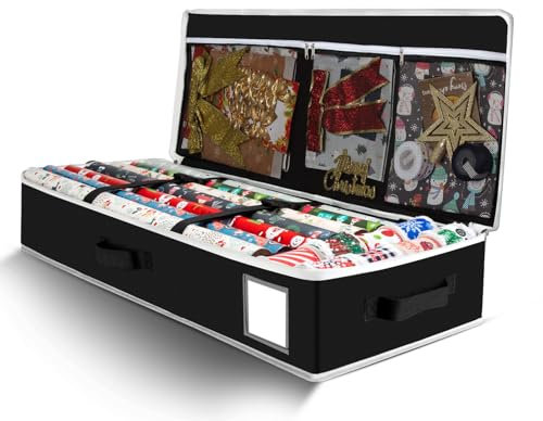 Cong.Lai Geschenkpapier Aufbewahrung: Wasserdichtes 600D Oxford Gewebe - Geschenkpapier Organizer - Geschenkpapierrollen Aufbewahrungstasche mit Fächern 90x30x12cm Schwarz