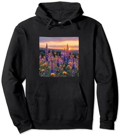 Anise Hyssop Flower Field Beautiful Sunset Graphic Pullover Hoodie