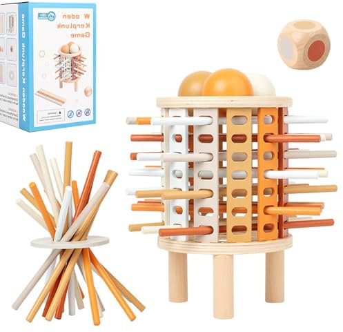 Montessori Spiel Brettspiel aus Holz, 35 Stück Bunte Holzstäbchen Würfelspiel Lernspielzeug ab 3 4 5 6 Jahre Mathematik Feinmotorik Spielzeug Zählspielzeug Familienspiel Reisespiel für Kinder