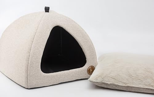 Katzenbetten für Hauskatzen, Faltbare Katzenbetthöhle, Katzenhaus mit waschbaren Kissen, Katzenbett für Kätzchen, Katzenzelt, warmes Katzenhaus Bella Lauren Design (Beige Natura, 50 x 50 x 40 cm)
