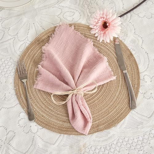 BALCONY & FALCON Baumwollstoff Servietten 6 Stück 50x50 cm mit Sackleinen Rustikaler Stil Waschbar Multipack Geeignet für Ostern Thanksgiving Weihnachten Hochzeiten Partys Bankette Rosa