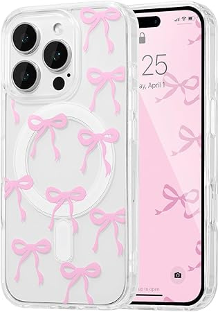 Yhsvie Magnetisch Hülle für iPhone 11 pro Dünne Handyhülle Kompatibel mit Mag-Safe,Aesthetic Schleife Hülle Süßes Transparent Nie Vergilbung Cover Schutzhülle Slim Stoßfest Hard PC Case - Rosa
