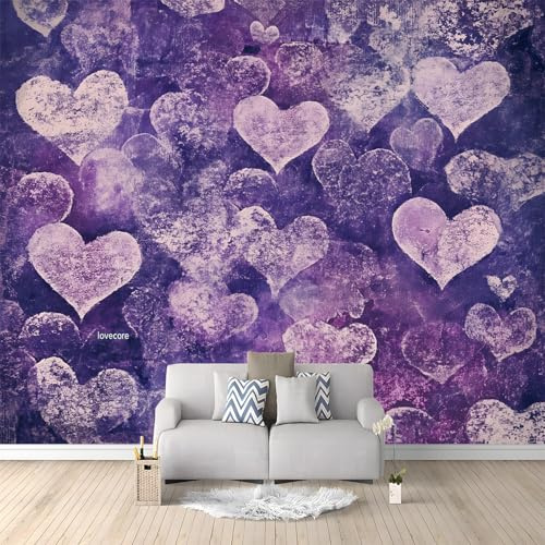 Fototapete Abstrakte Liebe Herz Lila 350x256 cm 3D Vliestapete Wandbild, Mustertapete Moderne Wandtapete, Wohnzimmer Schlafzimmer Kinderzimmer Büro Flur Wanddeko