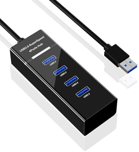 USB 3.0 Hub Splitter With 3.3ft Cable, Multi-Port Extender for Laptop PC Mac, Fast Data Transfer, Hub for Printer Mobile HDD External Devices, Compatible With Windows & Mac OS
