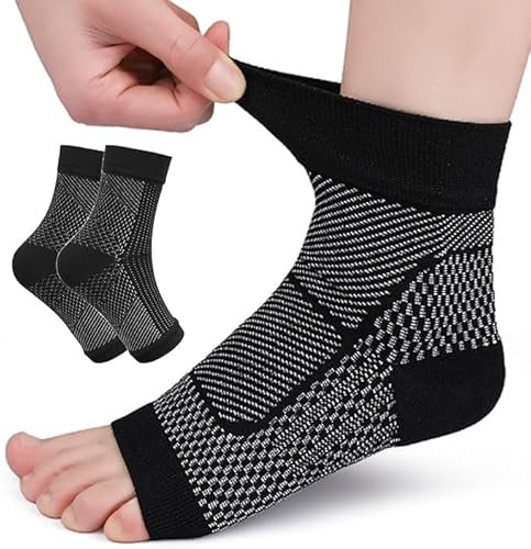 2 Paar Kompressionsstrümpfe Damen Herren Orthopädische Kompressionssocken für Die Nacht Soothe Socks Neuropathie Hochwertiges Neuropathie Socken Zehenfreie Socken mit Fußgewölbestütze (S/M Schwarz)
