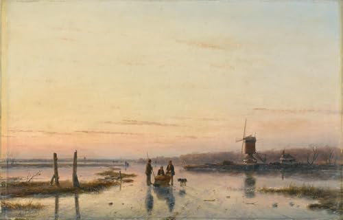 ZHAOSHAN klassischer Moderne Kunst Wandbild Poster Kunstdrucke Windmühle neben einem Fluss von Schelfhout Poster Bilder Leinwand für Wanddekoration 60x90cm
