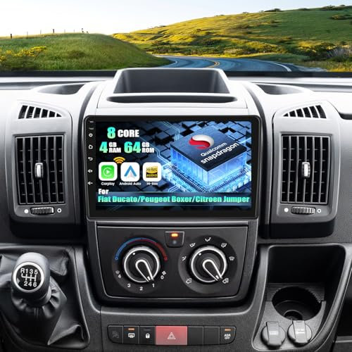 CAMECHO Android 15 Qualcomm 8 Core 4G+64G Autoradio für FIAT Ducato 3/Peugeot Boxer 2/Citroen Jumper 2 mit Carplay Android Auto Navi WiFi 9-Zoll IPS Touchscreen mit Bluetooh5.1 FM/RDS+Rückfahrkamera
