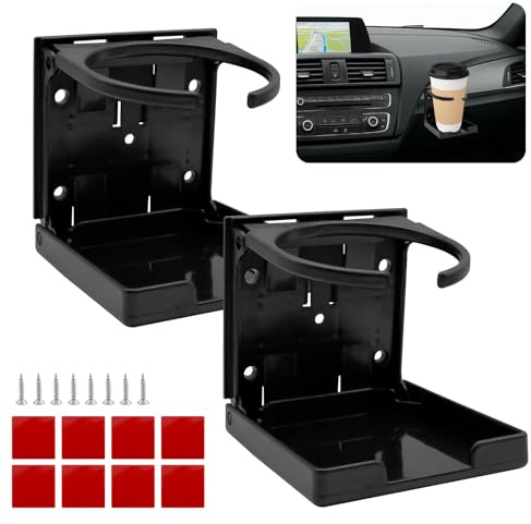 2 Pack Car Cup Holder, Foldable Adjustable Drink Holders for Car Wall or Desk, Universal Cup Mount for Truck, Van, Boat, Camper, Caravan, Black