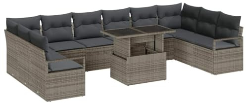 vidaXL Trädgårdsoffset med kudde med lagring 11 pcs Grå konstrotting, Trädgård och terrass, modulär, slitstark, lätt, utemöbler, rattan-soffa, UV-beständig, soffgrupp, med förvaringsutrymmen