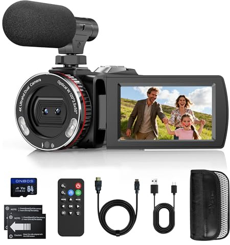 Caméscope Caméra vidéo 4K 60FPS 48MP 3 Rotatif à 270° Video Camera, Zoom Numérique 21X Vlogging Caméra Para Youtube, Camera Vlog avec Mic, Télécommande, Câble HDMI, Télécommande, Carte 64 Go, 2 Pile