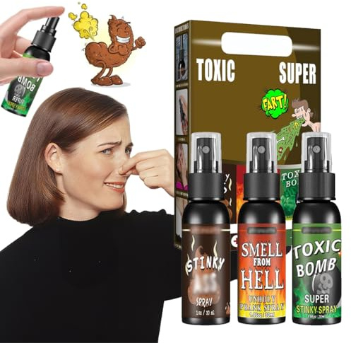 Nepturion Spray Fetido Bombas Fetidas, 3 Piezas Super Potentes – Articulos de Broma Pedos con Olor Realista para Adultos, Bromas Divertidas y Fiestas de Halloween