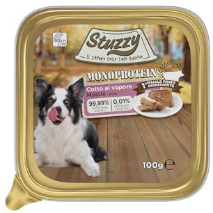 Stuzzy Monoprotein Alimento Umido per Cani Gusto Maiale, 99,9% Proteine Animali, 0,01% Proteine Vegetali, Cotto al Vapore, Alimento Completo per Cani, 32 x 100g