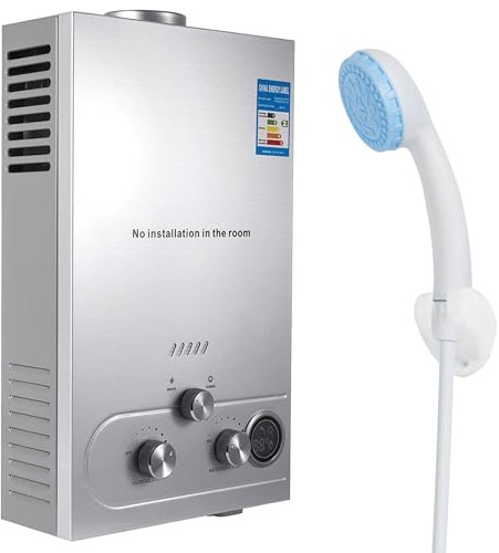 Scaldabagno a gas, scaldabagno a gas propano GPL 6L con kit doccia con modalità invernali ed estive, scaldabagno istantaneo senza serbatoio 16kw, per casa e esterno (8L)