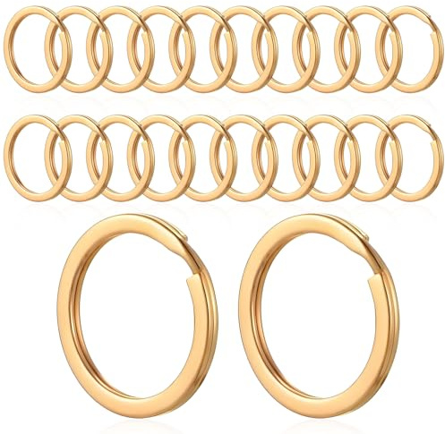 MBAIYO Lot de 20 anneaux porte-clés ronds en acier inoxydable - 25 mm - Accessoires pour bureau, clés, artisanat, bricolage, maison, voiture - Doré